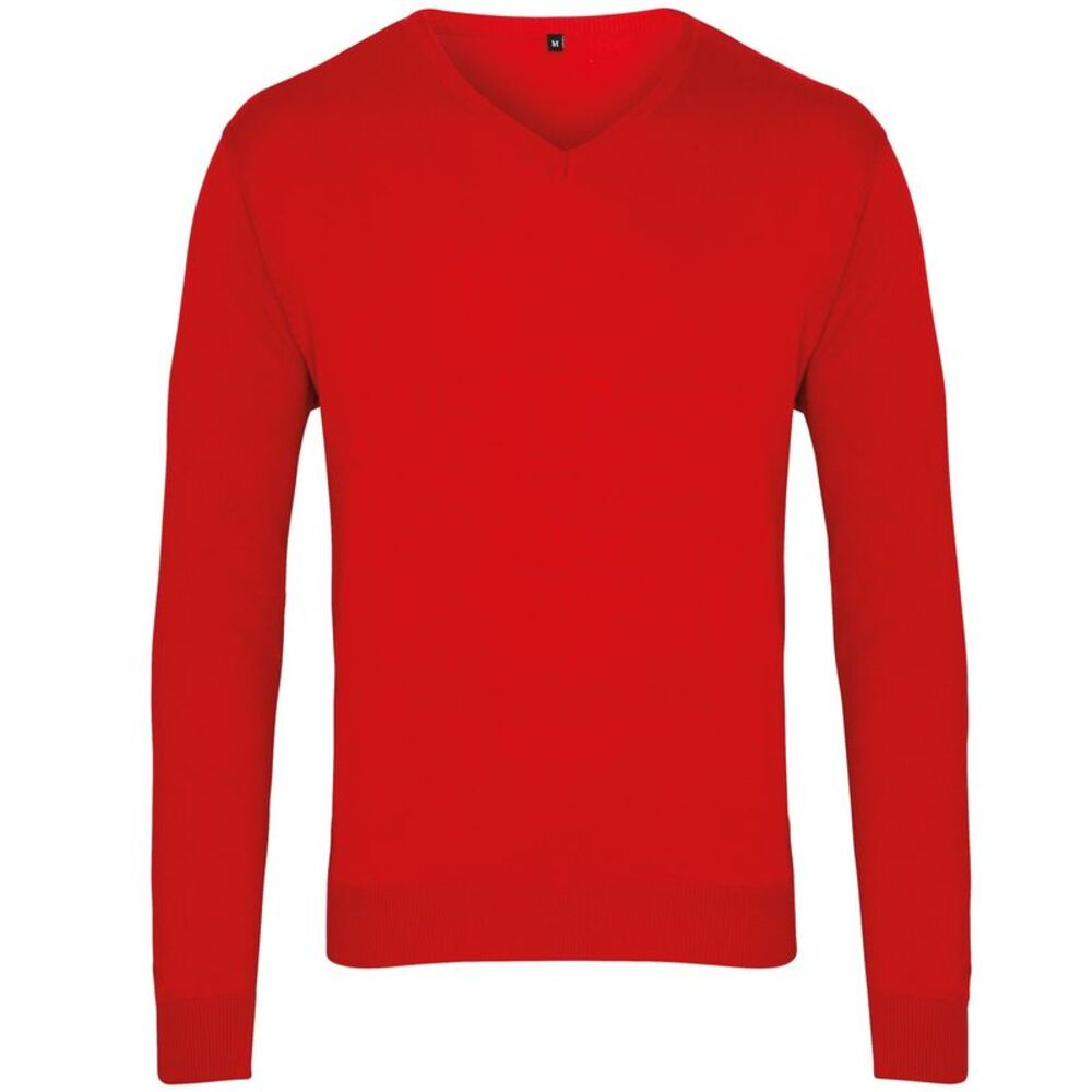 Premier Mens V-Neck Knitted Sweater Sweatshirt Workwear Sizes XS-4XL / Red